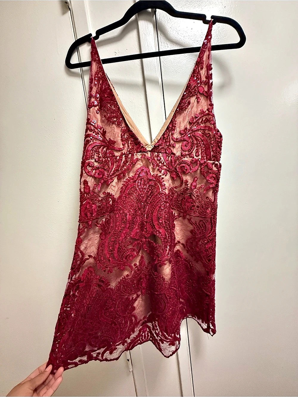 Free People That Girl Sequin Slip Dress Burgundy